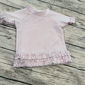 Ruffle Butts Pink Seersucker Short Sleeved Rashguard Size 3t